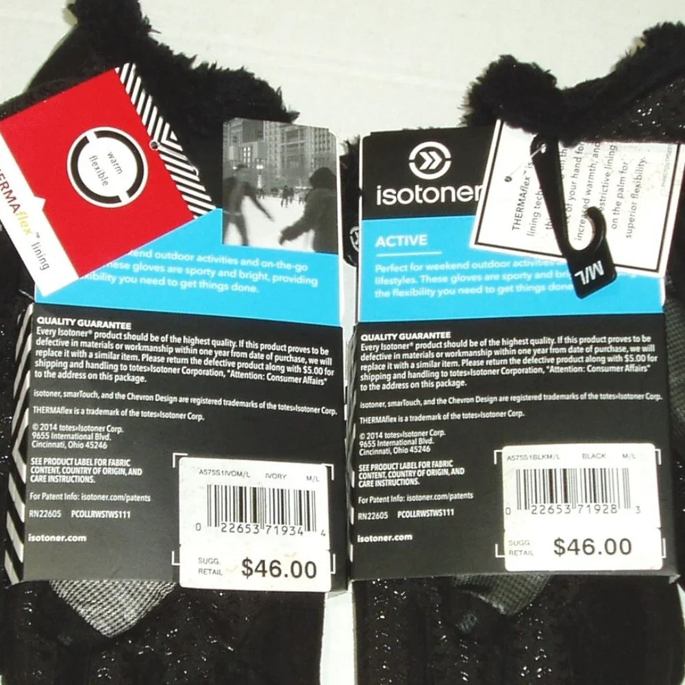 Grey Black M/L 2 pr Isotoner Active Gloves Womens - Picture 9 of 13